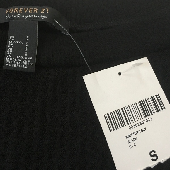 NWT FOREVER 21 Waffle Knit Batwing Sweater Top Small Black - Picture 3 of 12